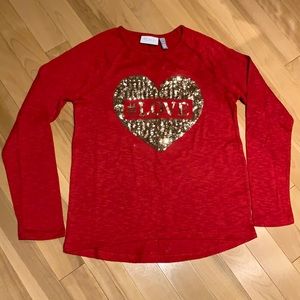 NWOT Girl’s Sequins Love/heart long sleeve tee / sweater - size 14